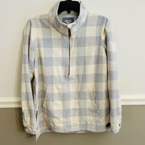 Women’s L. L. Bean Blue Cream Buffalo Check 1/2 Zip Preppy Pullover Small